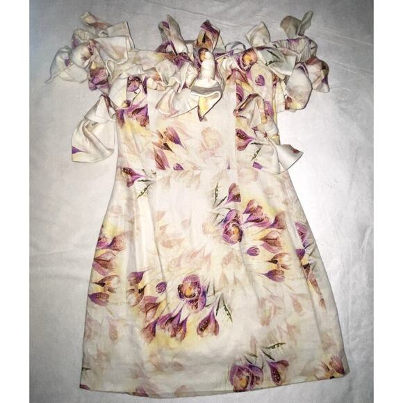 NWT Elliatt Krystale Floral Print Bow Detail Strapless Mini Dress Size Small - Picture 2 of 6